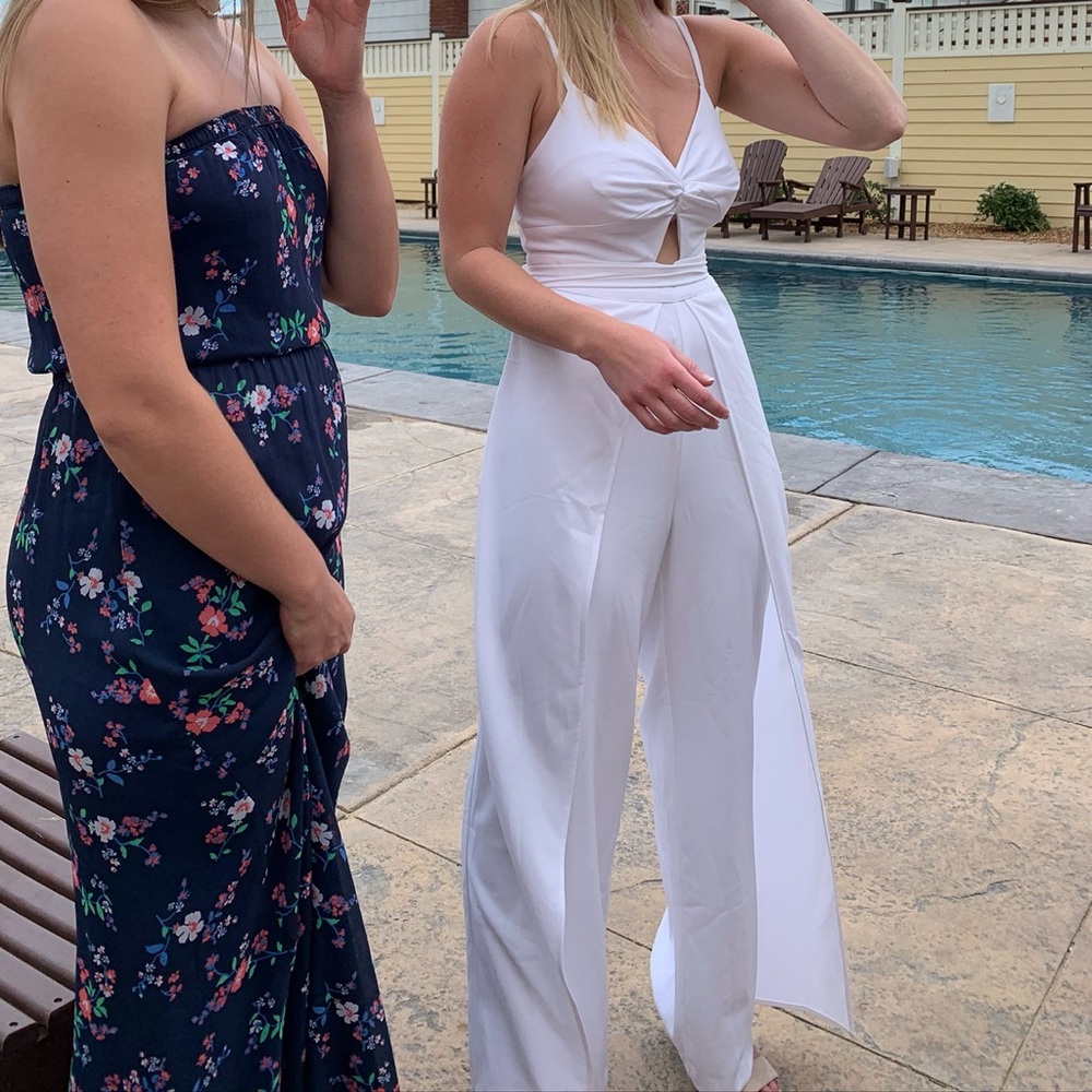 New York & Company White Cutout Wide-Leg Jumpsuit